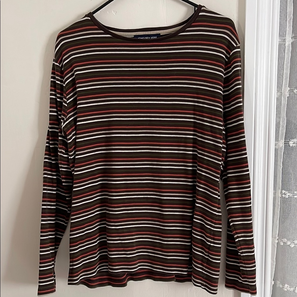 Jones New York Red and Brown Long Sleeve Tee